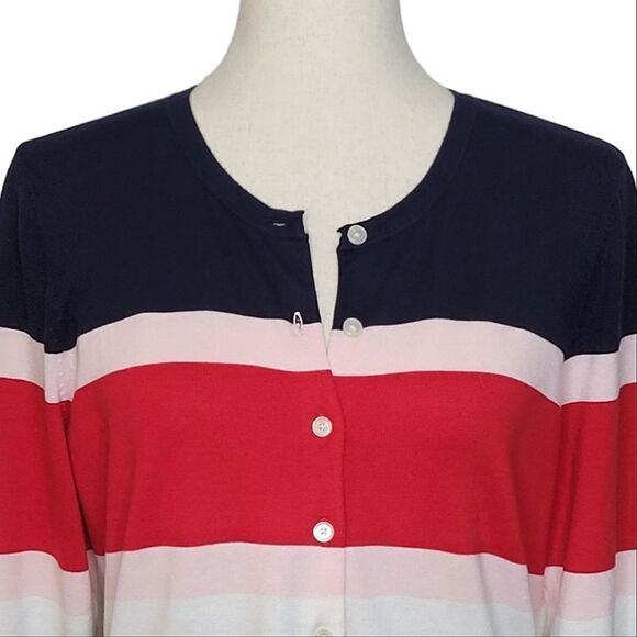 Talbots Navy Blue Striped Button Down Cardigan Size LP - Picture 5 of 7